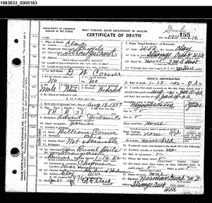 Death Certificate, George William Comer