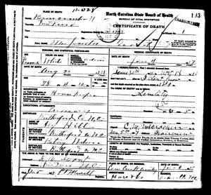 Juda Hill Grant death certificate